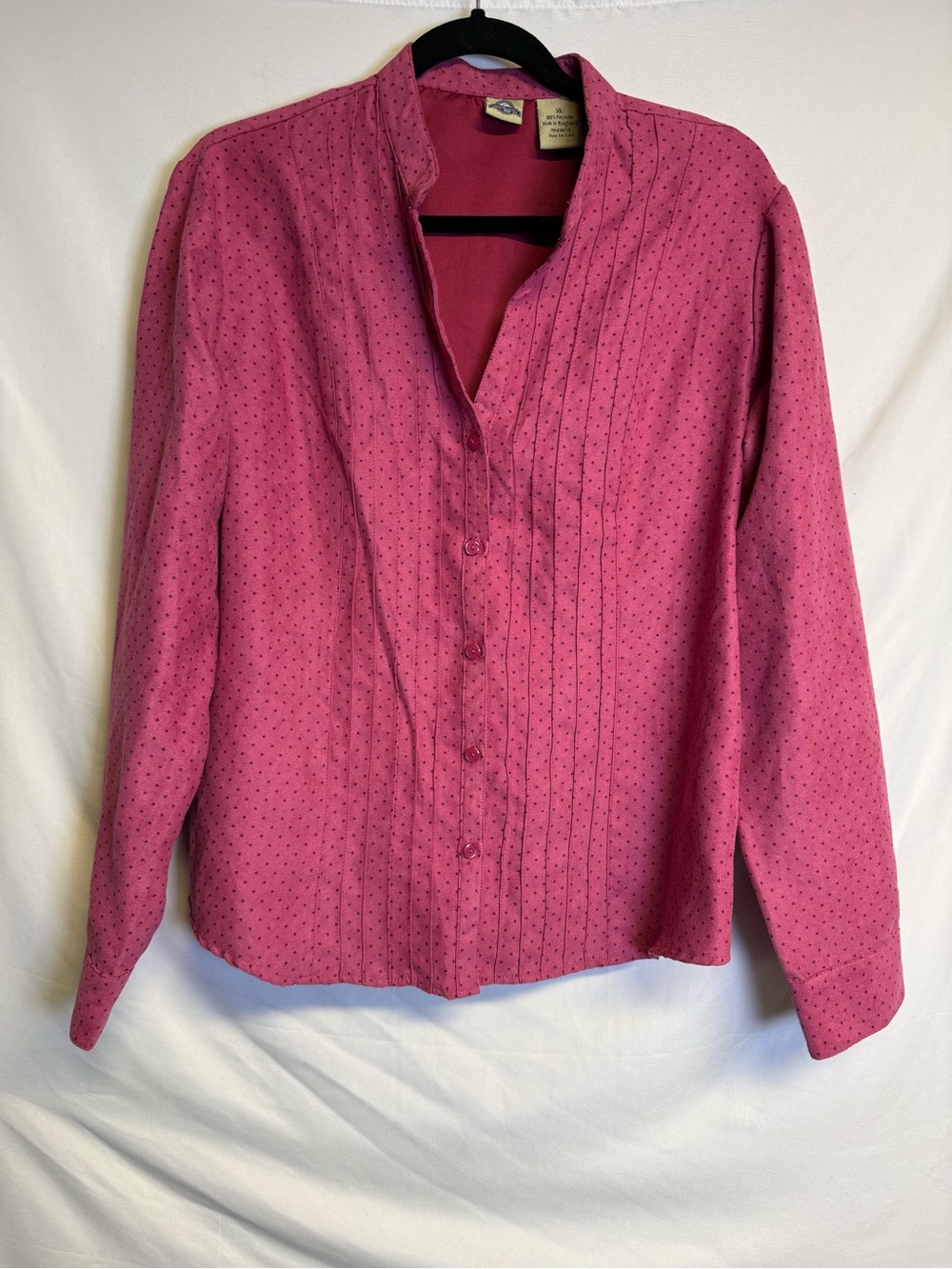 Button-Front Pintuck Blouse in Rose Pink